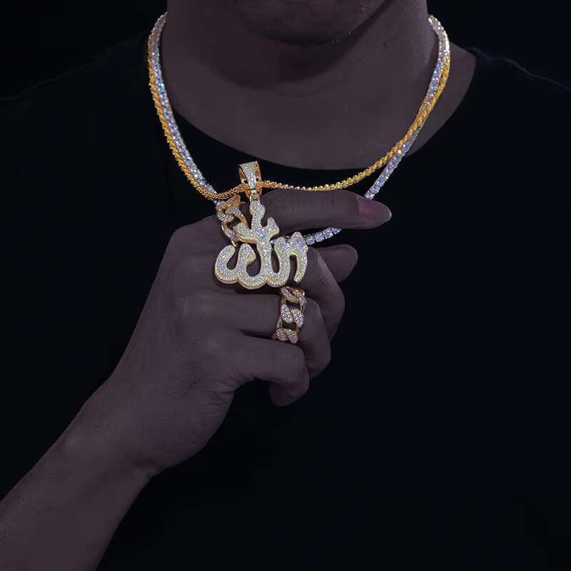Dropshipping Iced Out Moissanite Allah Pendant 18K Gold Plated 925 Sterling Silver VVS Diamond Men Jewelry Hip Hop Style Charm