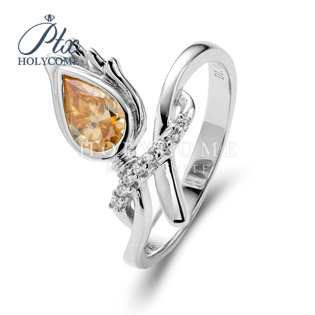 New Arrival Sterling Silver 925 Premium Jewelry Fashion Blossom Bow Ring with Champagne Color Flower Design Moissanite Diamond Ring for Women