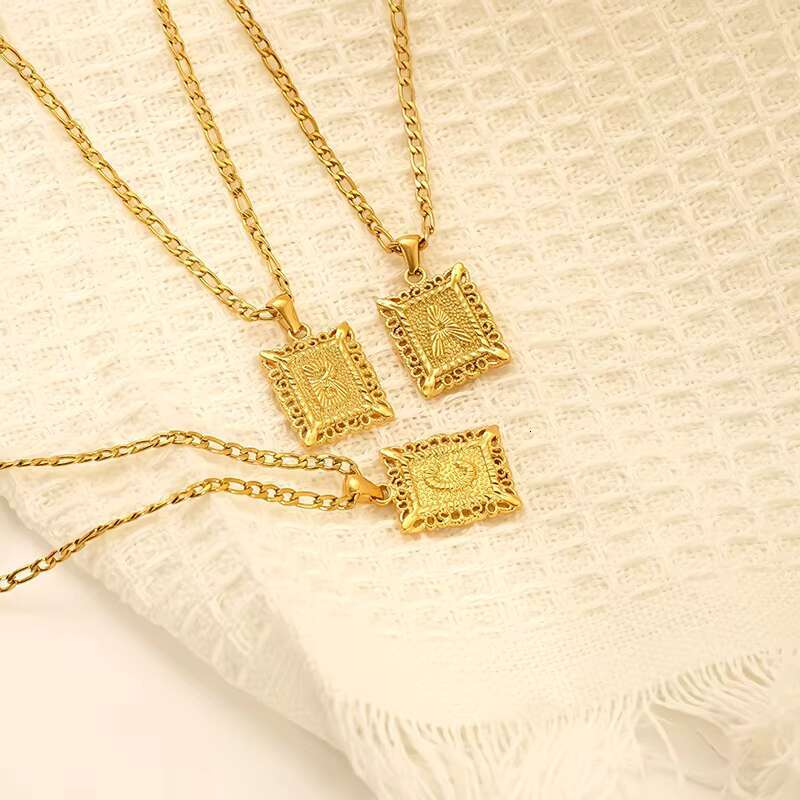 MECYLIFE 18K Gold Figaro Chain Women Fashion Letter Initial Pendant Necklace Stainless Steel Hollow Letter Necklace Alphabet