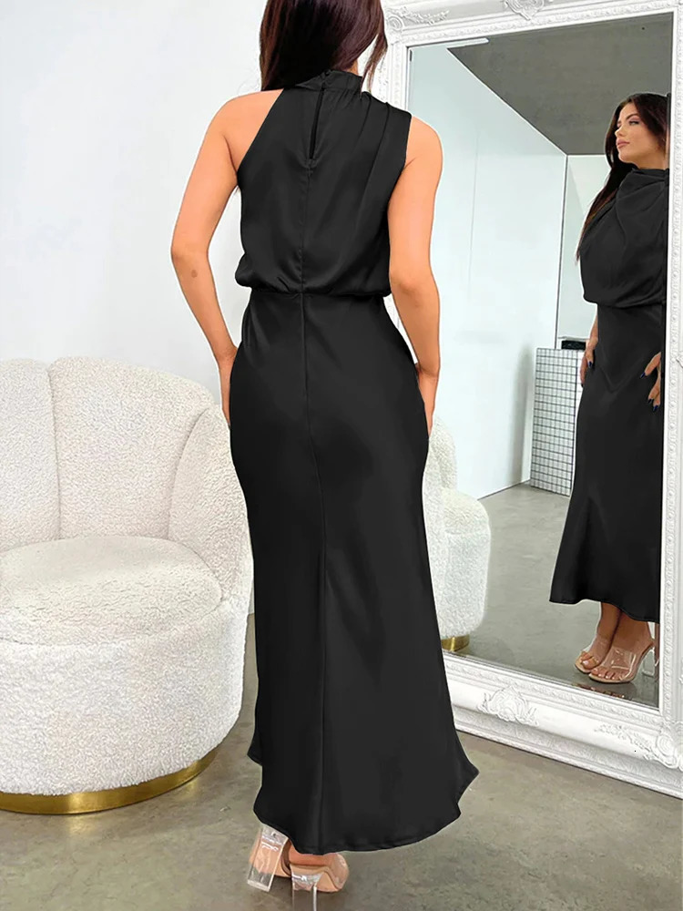 Summer High-End Silk Satin Sleeveless Long Dress Women Fashion Elegant Celebrity Dresses Evening Dress Party Clothes Ladies 250618