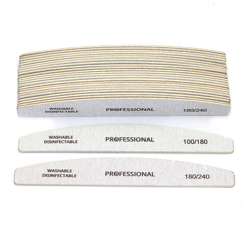 10pcs/Lot Wooden Nail Files Professional 100 180 240 Emery Board Manicure Buffer Grey Boat Double-sided Wooden Pedicure Buffers 250605