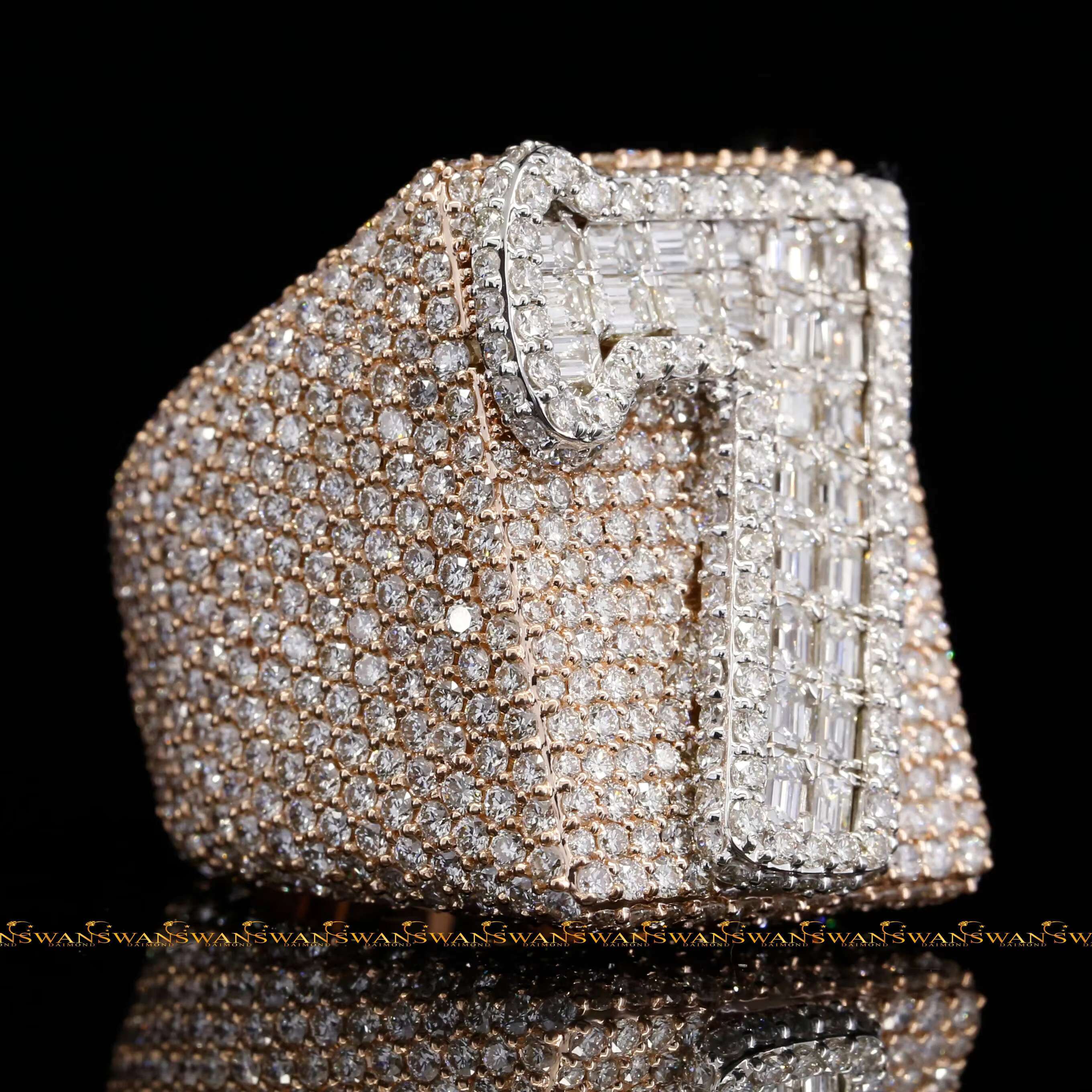 Hip Hop Round and Emerald Cut VVs Original Moissanite Diamonds Iced Out 7 Number Luxury 925 Silver Ring for Men