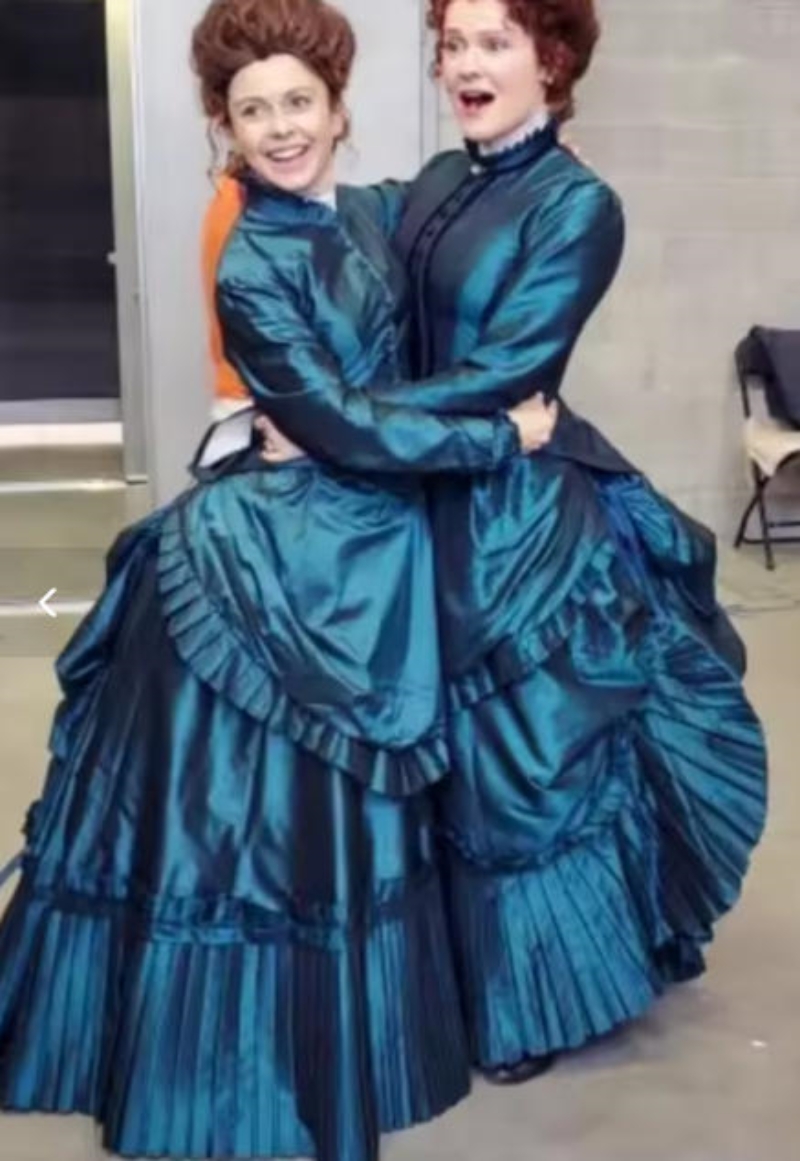 Vintage Victorian Edwardian Prom Dress Ghosts Hetty Cosplay Costume Teal Ruched Bustle Evening Gown Ruffle Pleats Special occasion Wear