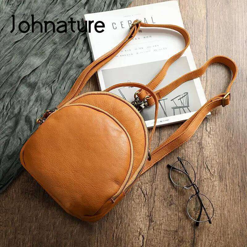 Johnature Handmade Vintage Genuine Leather Bagpack Women Backpack 2025 New Leisure Soft Cowhide Solid Color Travel Bag 2025/06/05
