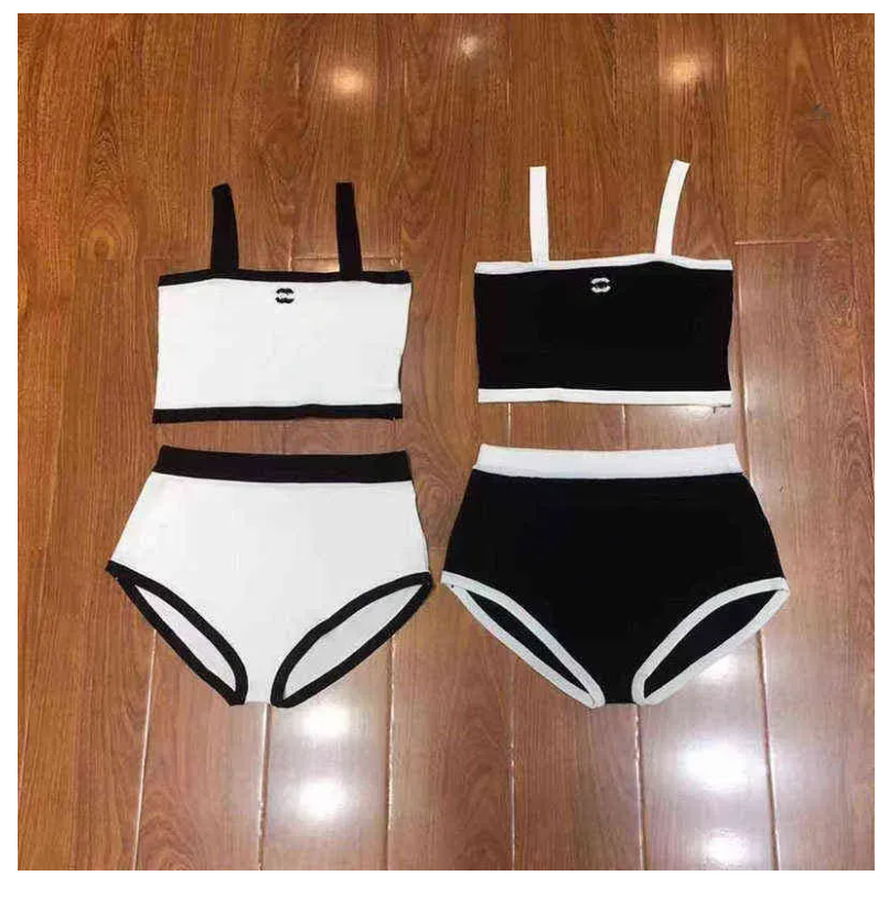 Womens Tracksuits Women Tracksuits 2025 Summer Women Swimwears Sexy Bikini Color Blocking Letter Backl One Line Collar Knitted Suspender Simple Sexy