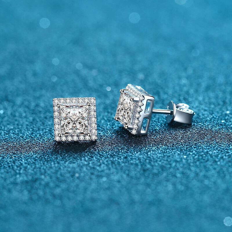 DHGADGETS 925 Sterling Silver Princess Cut Moissanite Stud Earrings for Women Diamond Tester Passed 2ct 4ct Square Earrings