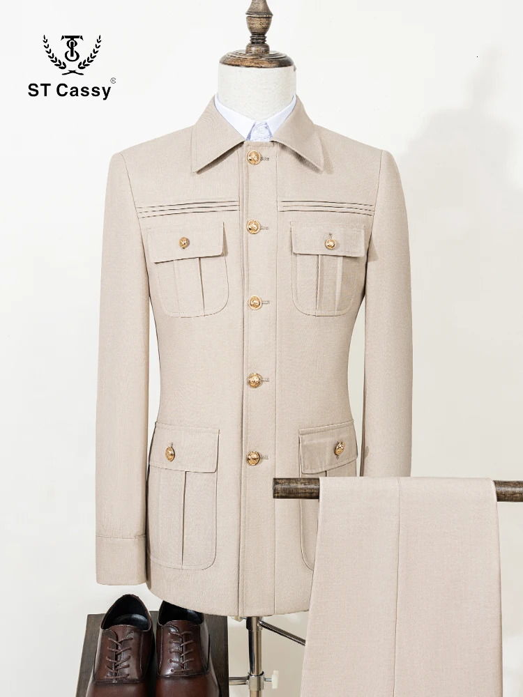 ST Cassy Mens Suit Classic Fit Single Breasted Multiple pockets Solid Color Casual Business Dress Suit 250530