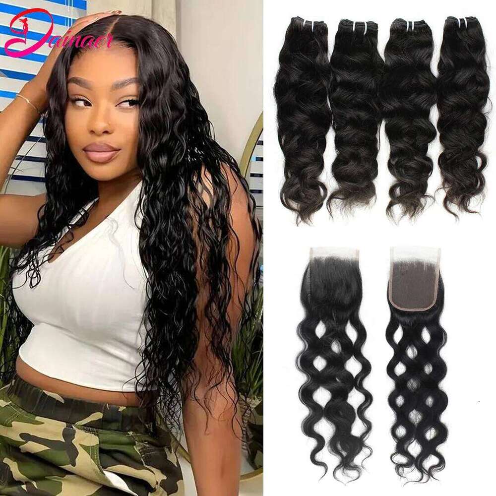 Peruvian Natural Wave Extensions 100% Remy Human Hair 4x4 Closure With Bundles