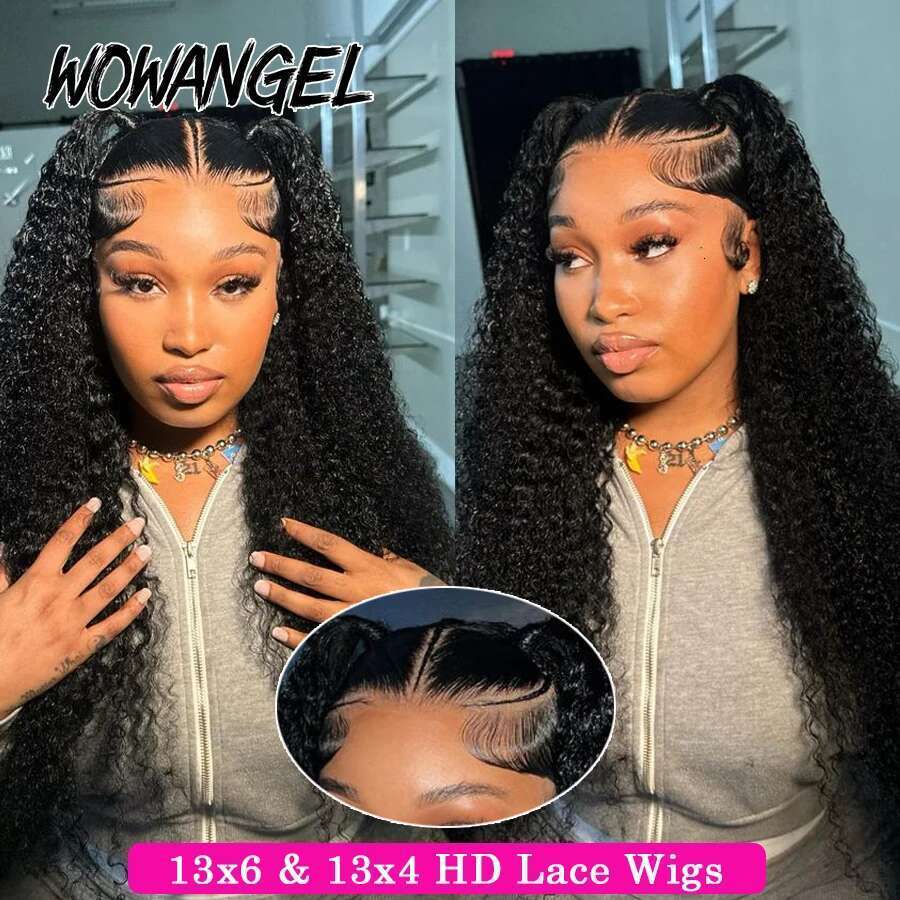 Wow Angel 250% HD 13X6 Water Wave 13x4 Lace Frontal Wigs Pre Plucked Curly Human Hair Wig For Woman
