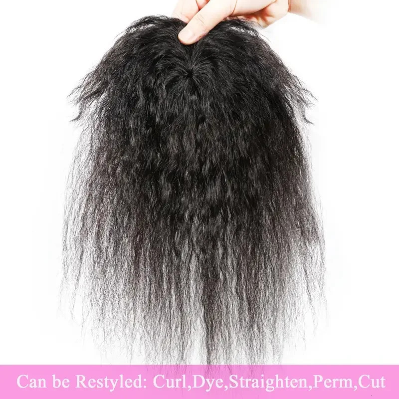 Kinky Straight Natural Black Topper Hair With Bangs Human Hair Toppers For Women Invisible T Part Clip In Hair Extensions Daily 250529