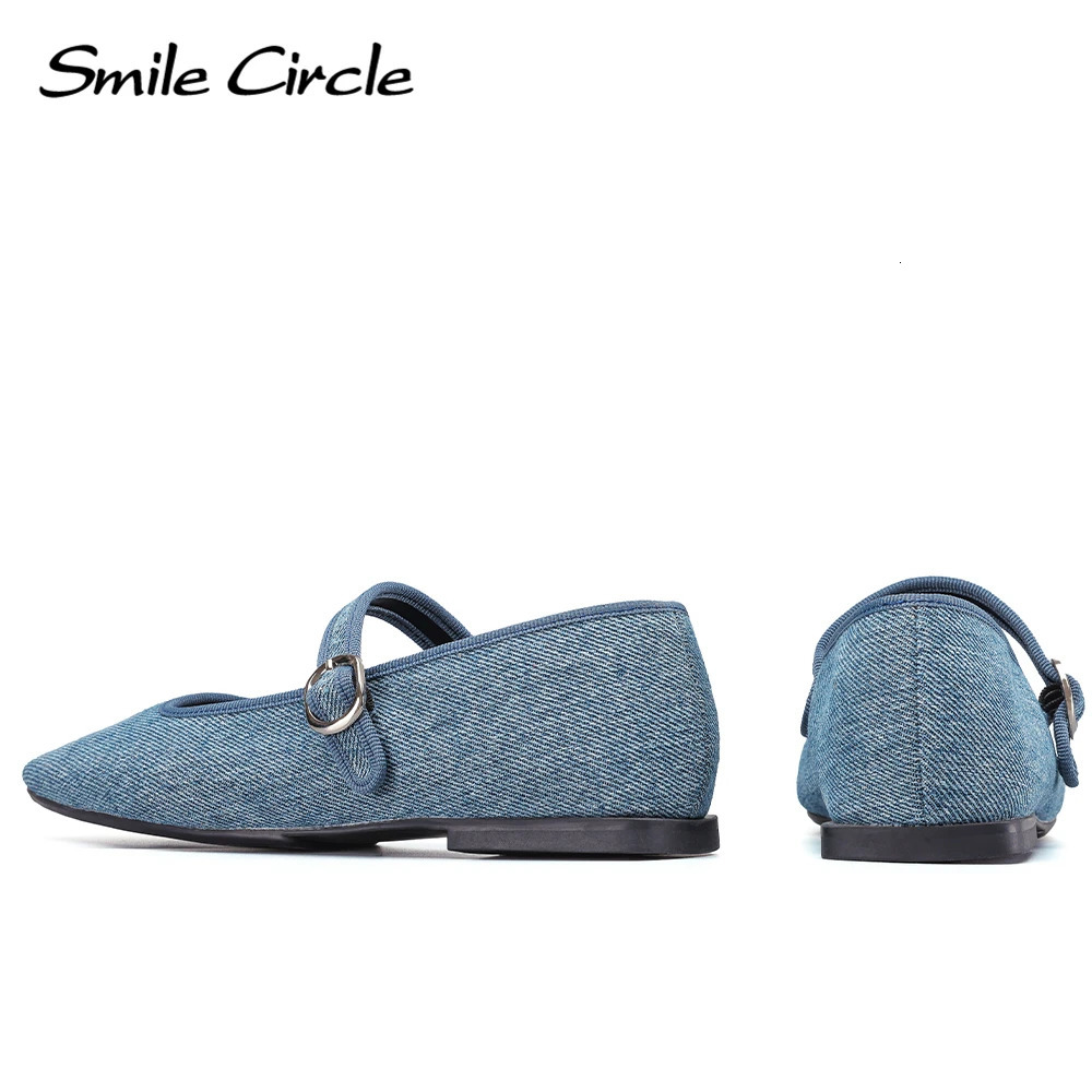 Smile Circle Denim Mary Jane Women Ballet Flats Shoes Comfortable Soft Round Toe Flat Shoes for Women 250603