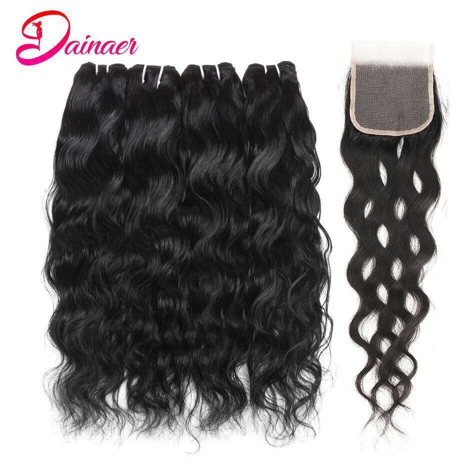 Peruvian Natural Wave Extensions 100% Remy Human Hair 4x4 Closure With Bundles