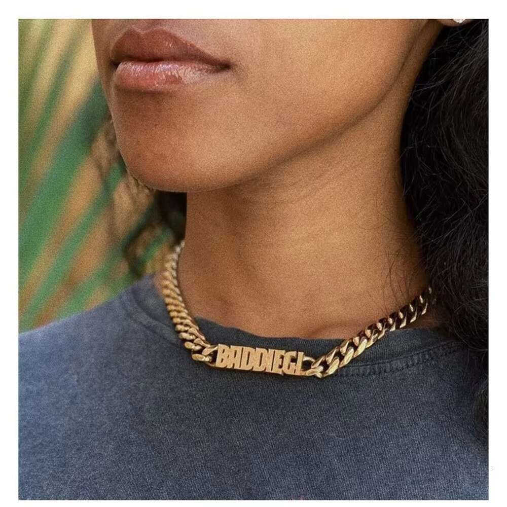 Gold Plated Stainless Steel Women MEN Cuban Chain Letter Pendant Initial CUSTOM Letter Necklace