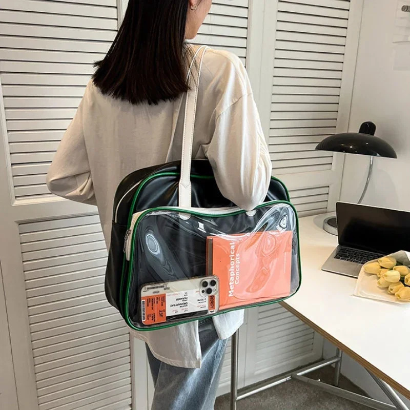 Spring Fashion Shopper Transparent Leather Travel Bags for Women Large Capacity Men Sport Waterproof Voyage Shoulder Bag 250530