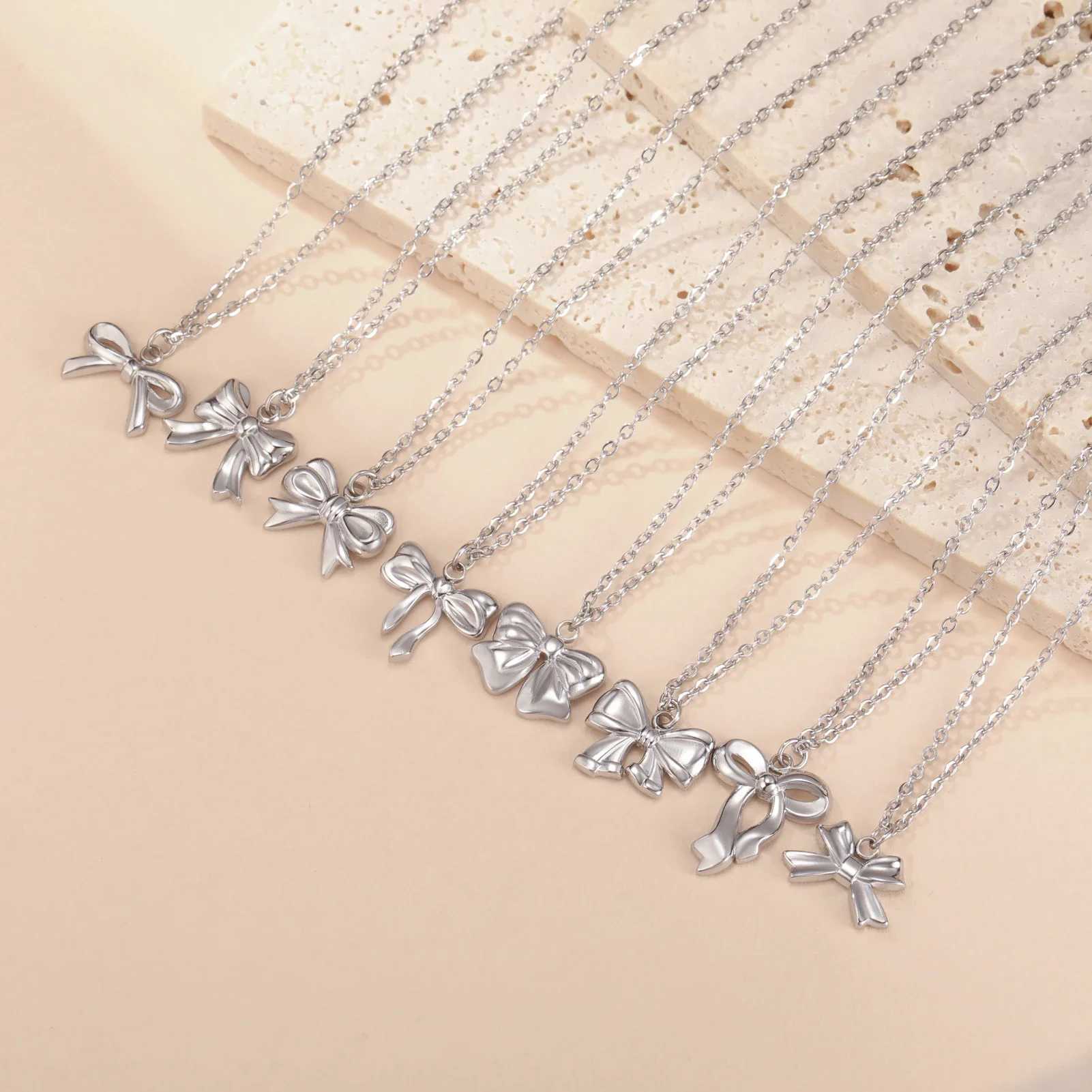 Skyrim Sweet Bowknot Pendant Necklace for Women Girls Stainless Steel Gold Color Chain Choker Trendy Birthday Jewelry Wholesale XJ250604