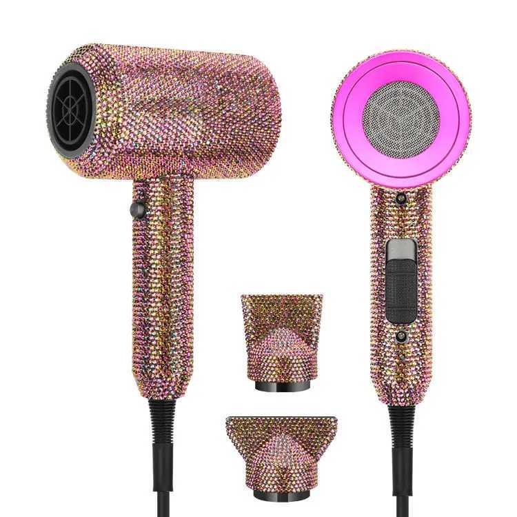Bling Hair Dryer with Rhinestones Professional Diamond Ionic Hair Dryer for Hotel Outdoor Travel XJ250605
