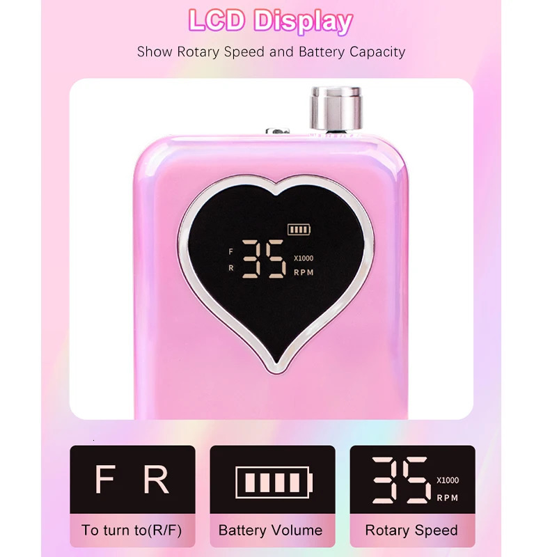 Nail Drill Machines For Manicure drill para unas 35000 RPM Heart Portable Desktop Rechargeable Adjust Speed Low Noise Nail Drill 250517