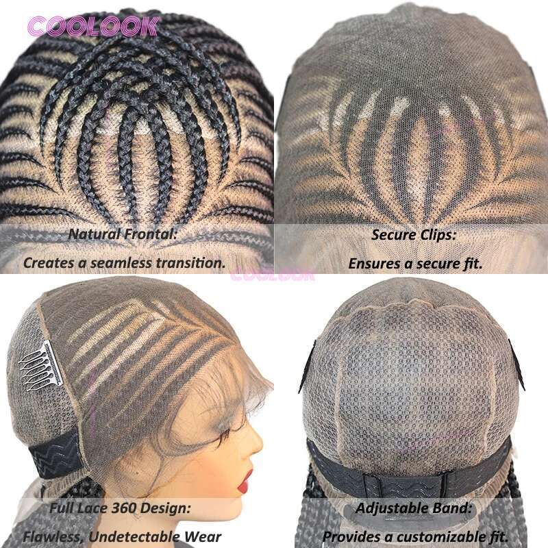 Cornrow Synthetic For Black Women 36" Full Lace Wig Braid African Knotless Box Braids Hair Braided Wigs