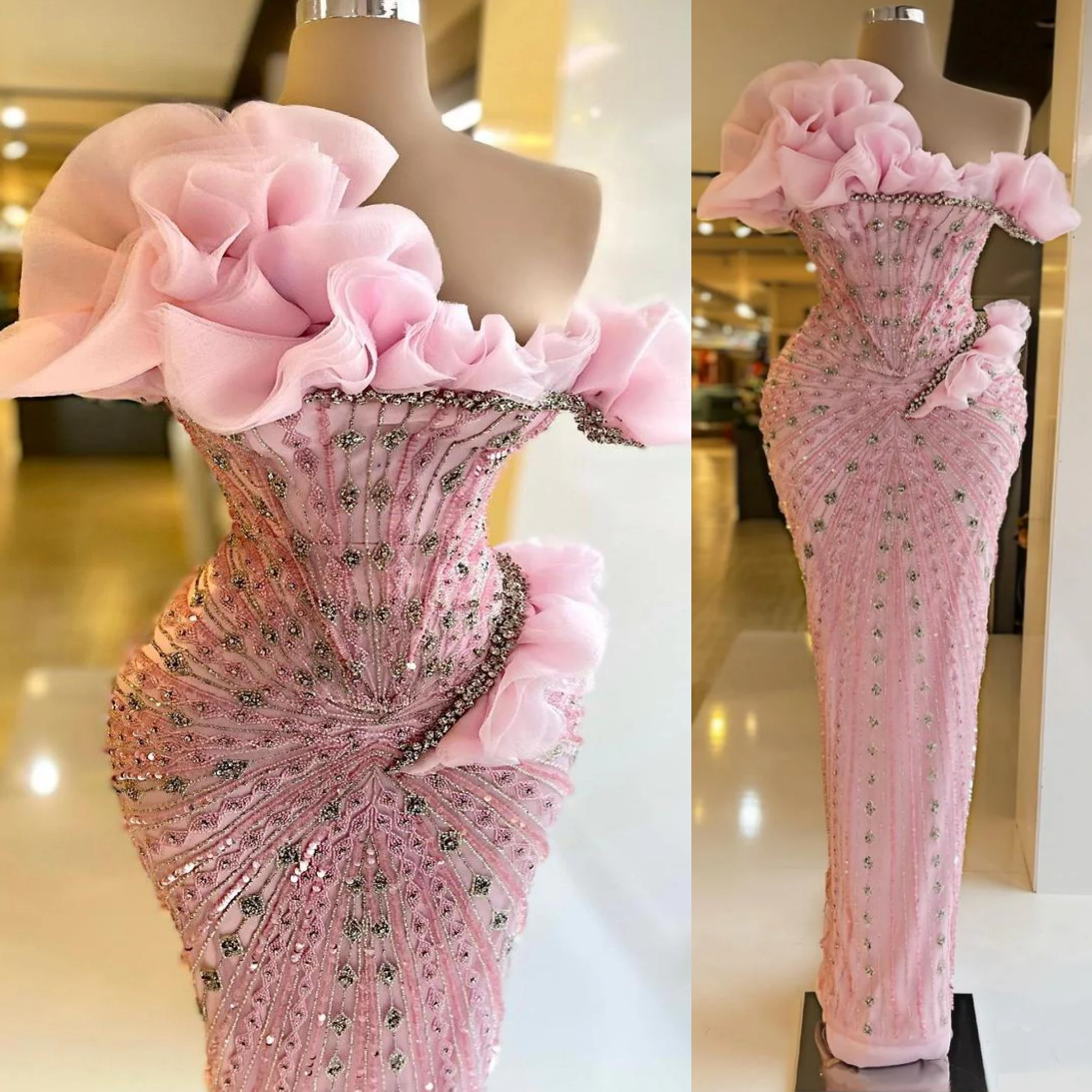 Pink Sheath Prom Dresses 2025 Ruffles Crystals Sequined Evening Formal Party Second Birthday Engagement Gowns Plus Size Dress For Special Occasions