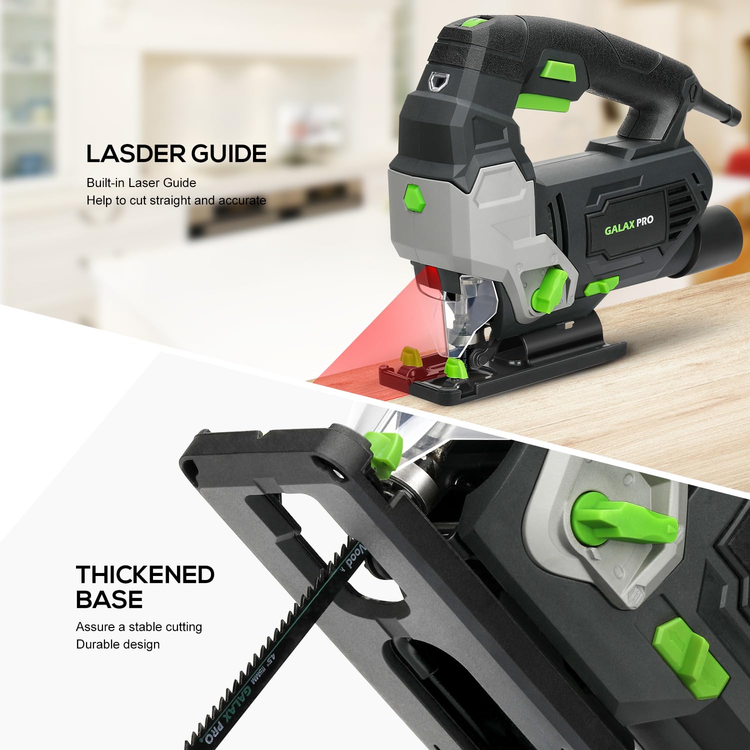 GALAX PRO Jigsaw, 800W 3000SPM Jig Saw Tool 6 Adjustable Speeds 4-Position Orbital Action Laser Guide 100mm Wood 10mm Metal Max Cutting Capacity