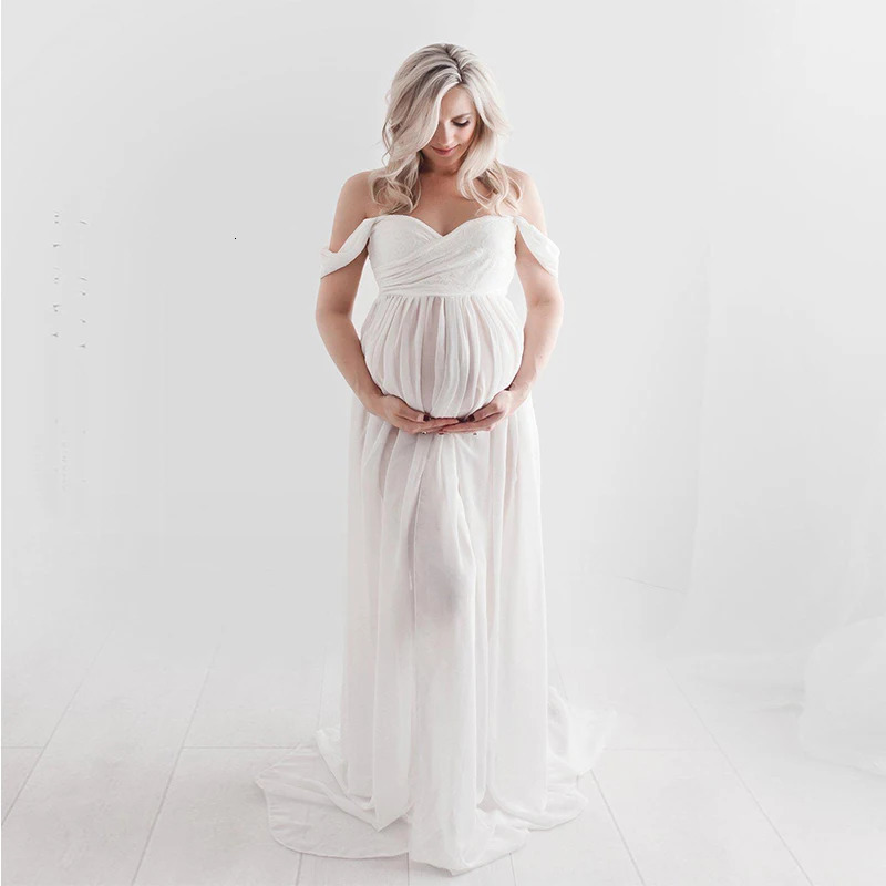 Maternity Lace Dress Sexy Gown Off Shoulder Long Pregnancy Dress Po Shooting Women Fancy Clothing Slit Dress for Poshoot 250530