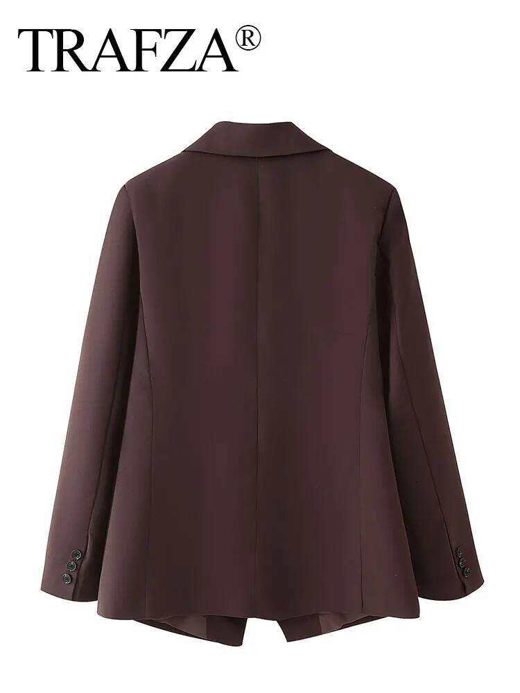 TRAFZA Women Elegant Solid Lapel Two Buttons Suit Jacket Fashion Long Sleeve Slim Short Coats 2025 New Casual Office Lady Blazer