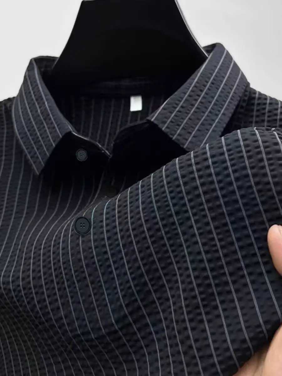 Summer new striped comfortable and breathable POLO shirt for men with lapel buttons high-quality nylon fashionable sporty polo XJ250605
