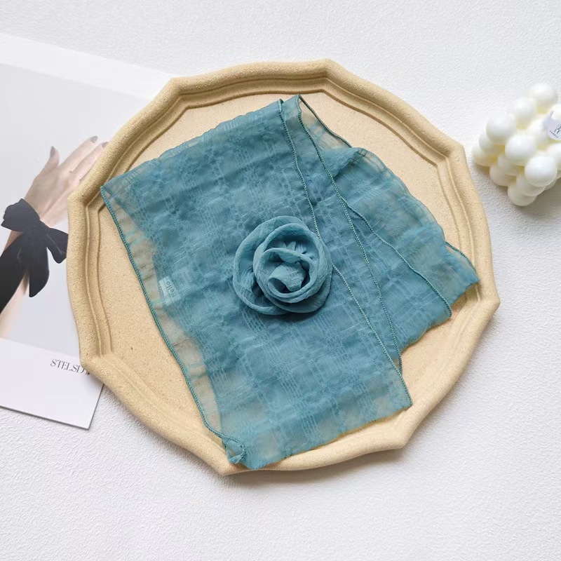 T890 new style small scarf with flowers gentle solid color silk scarf linen triangle scarf female summer all-match solid color neck protection small s