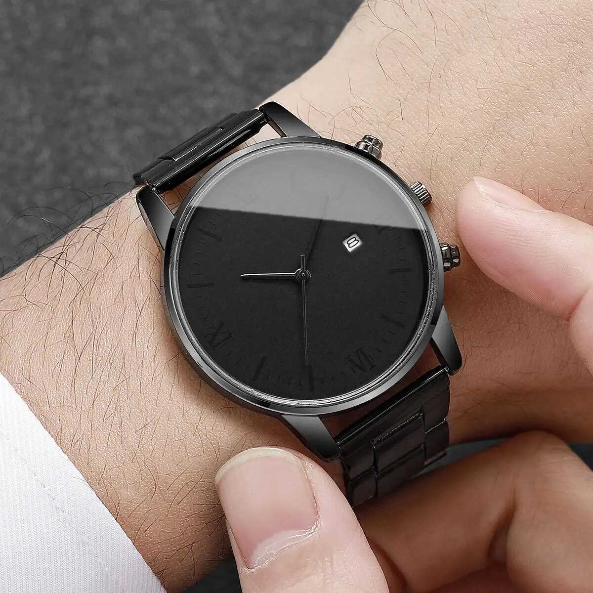 Fashion Men Business Calendar Watches Simple Roma Dial Analog Quartz Watch for Men Clock Reloj HombreWithout Box Y250605