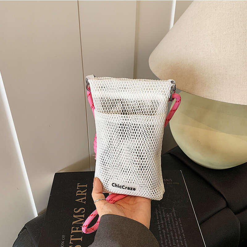 Sweet Fresh Style Phone for Women 2025 Summer New Hollow Out Shoulder Crossbody Mesh Portable Storage Bag