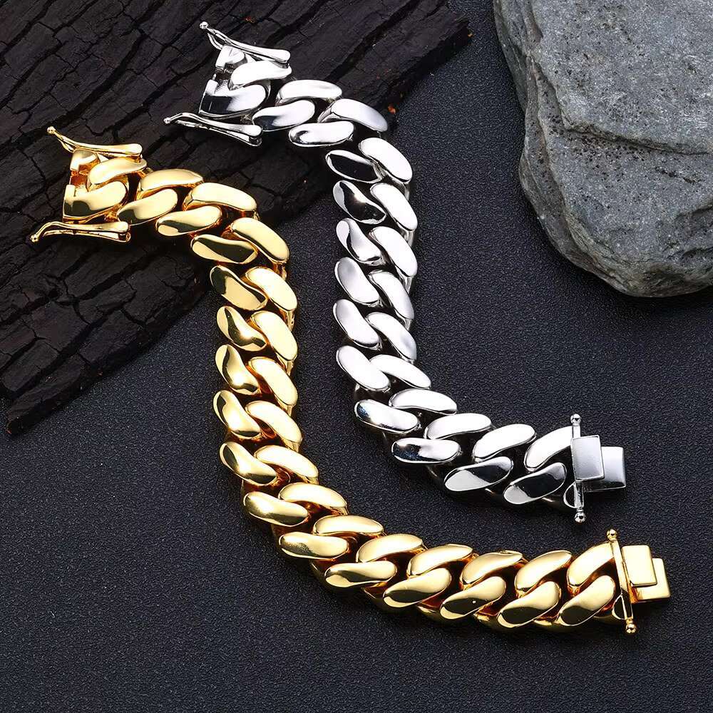 Heavy Duty 22mm Cuban Link Bracelet for Men High Polish 18K Gold Plated Hip Hop Jewelry Wholesale Miami Style Chain