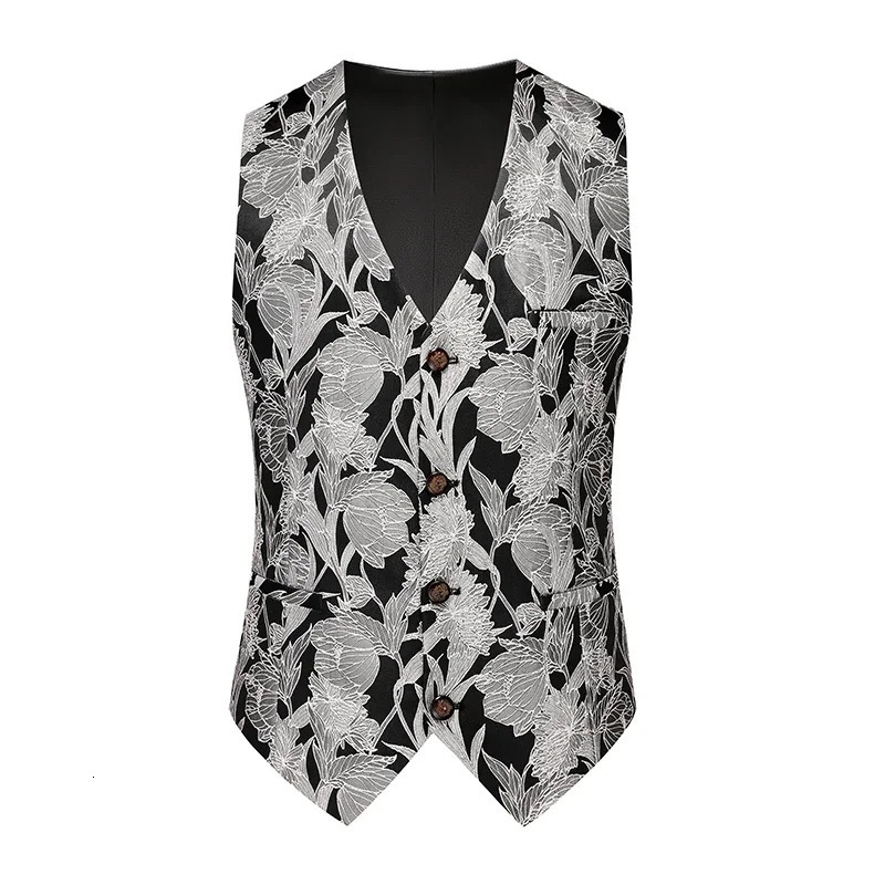 Men Jacquard Suit Vest Black White Grey 2024 Gentleman Wedding Prom Party Dress Tops 250605Z