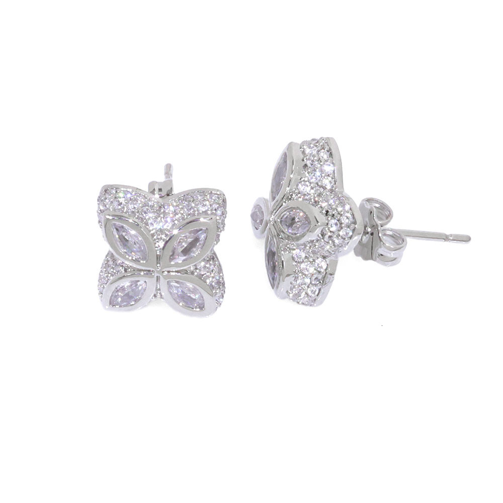 Hip Hop Clover Earrings Simple and Elegant Womens Earrings Full Diamond Colorful Moissanite Earrings