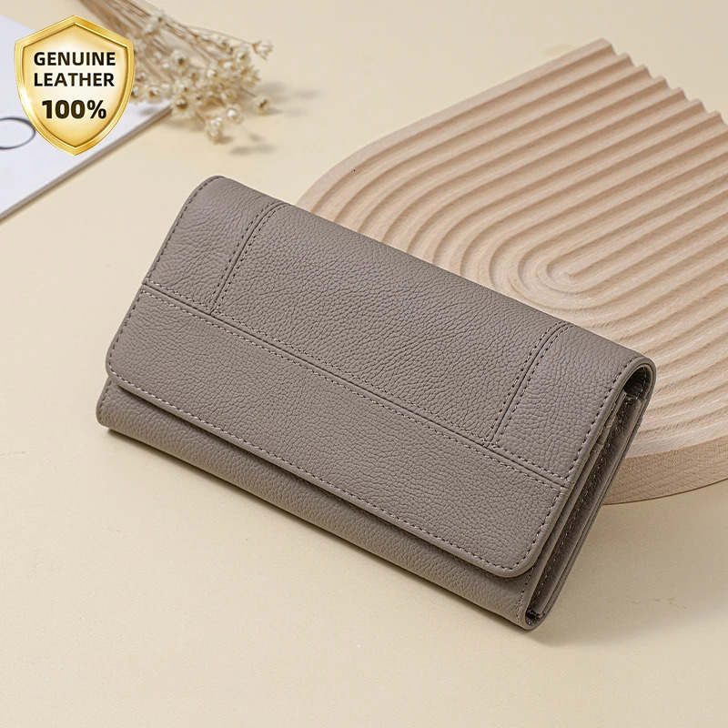 Fashion Large Capacity Womens Credit Card Holder Wallets Genuine Leather Women RFID Blocking Long wallet 250605