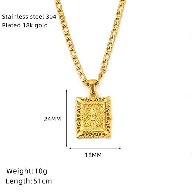 MECYLIFE 18K Gold Figaro Chain Women Fashion Letter Initial Pendant Necklace Stainless Steel Hollow Letter Necklace Alphabet