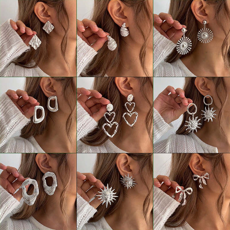 Newly Launched Trendy Alloy Earrings in European and American Style Simple Versatile and Exaggerated Sunflower Design