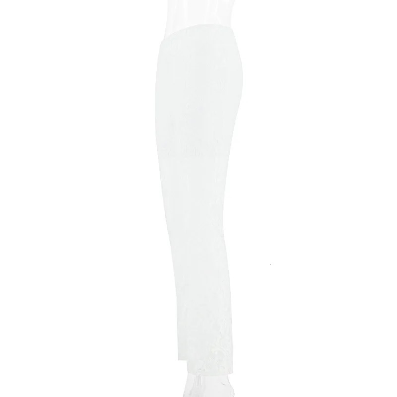 Women Summer Full Length Gauze Pants Straight Elastic High Waist Female Sexy Slim Long Trousers Casual Lace Hollow Out Pants 250604