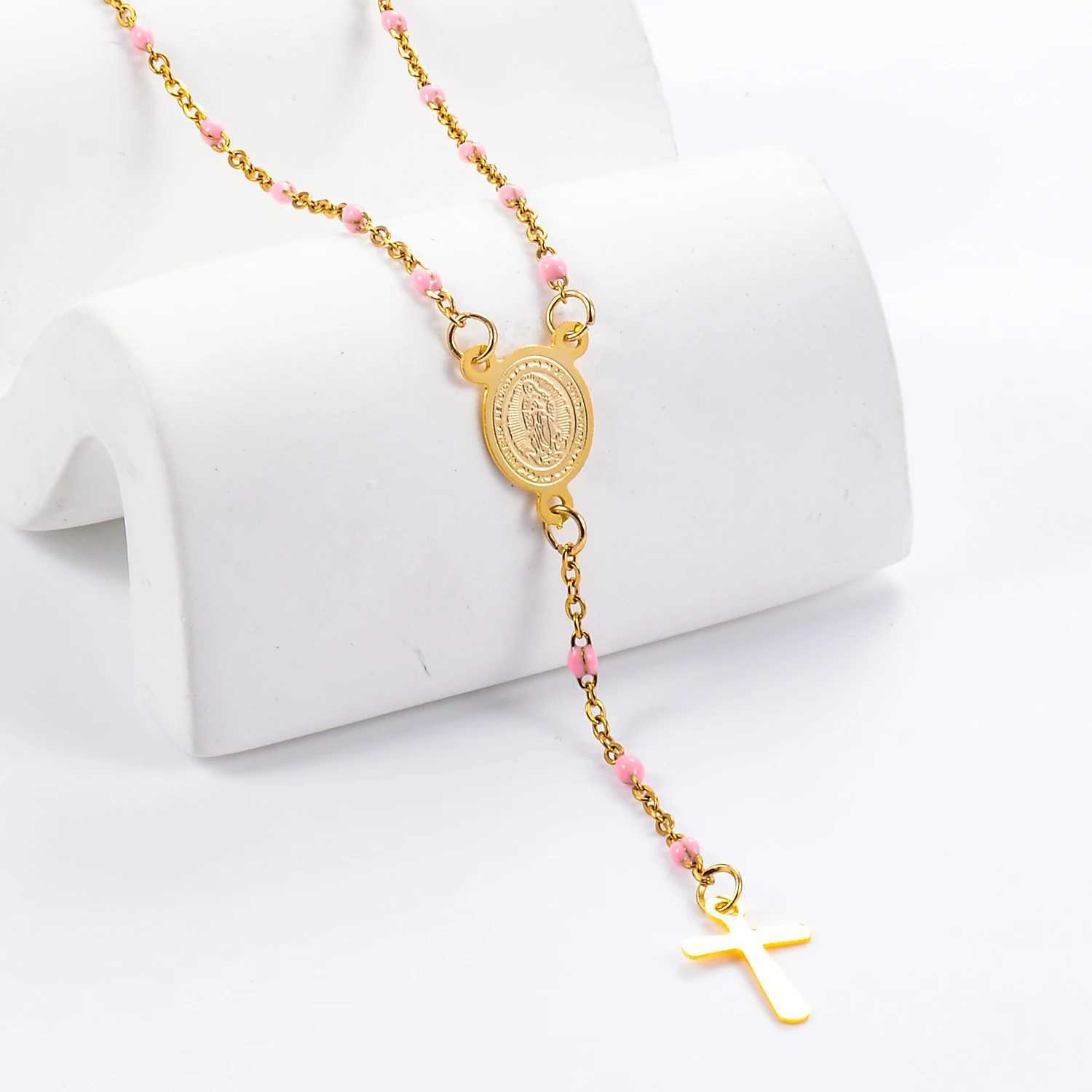 Stainless Steel Rosary Beads Christianity Necklaces Jesus Long Chains For Woman/Man Cross Pendants Christian Jewelry PrayerXJ250604