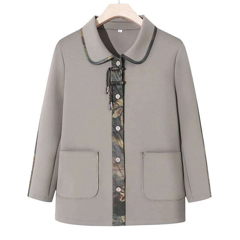 Windbreak 2024 Retro Autumn Casual Elegant 40-50 Year Women's Loose Printed Zipper Plus Size Jacket