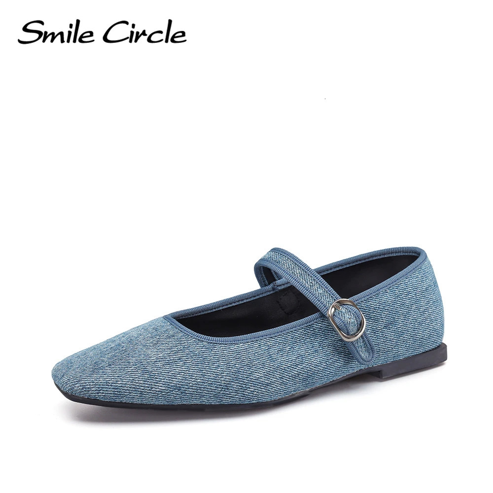 Smile Circle Denim Mary Jane Women Ballet Flats Shoes Comfortable Soft Round Toe Flat Shoes for Women 250603