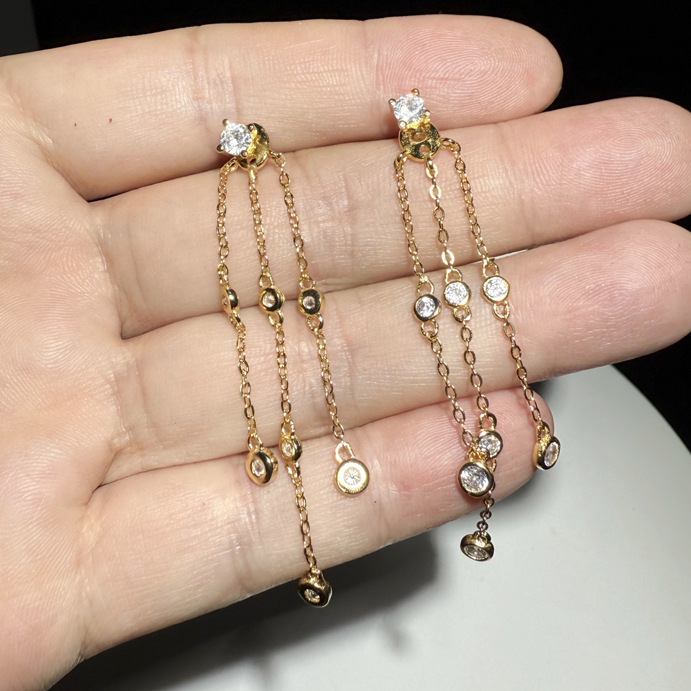 sdzstone 2025 NEW Design 925 Sterling Silver Micro Pave Zircon Tassel Chain Earrings for Women Pendant Ins Fine Jewelry