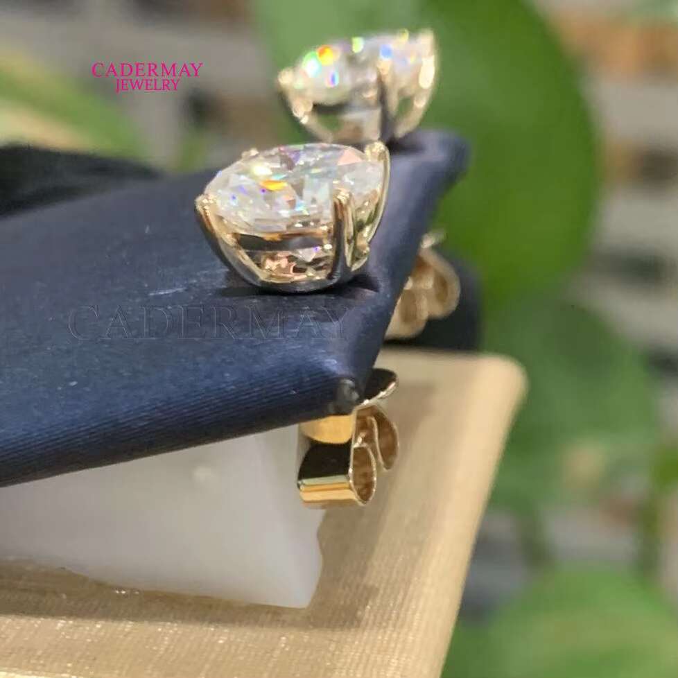 Real 14k Yellow Gold 4Prongs D VVS Moissanite Stud Earrings Pass Diamonds Tester Women Engagement Wedding Jewelry