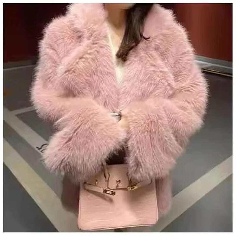 Mauroicardi Autumn Winter Loose Casual Thick Warm Hairy Blue Pink Faux Fox Fur Coat Women Fluffy Jacket Furry Cardigan
