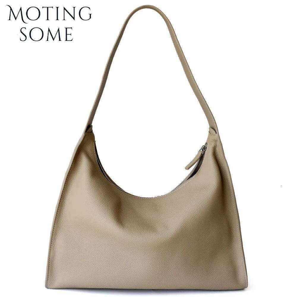 Motingsome Minimalism Cow Soft Leather Underarm Shoulder Hobos Bags Cowhide Pouch Daily Purses 2024 New