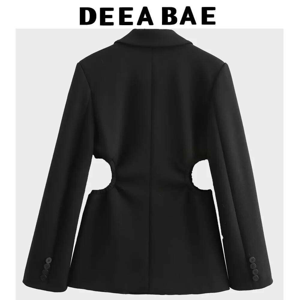 Coats Designer Women Woman Clothing New Style, Niche Design, Hollowed Out Waist Exposed Long Sleeved Black Suit, Dress Designer
