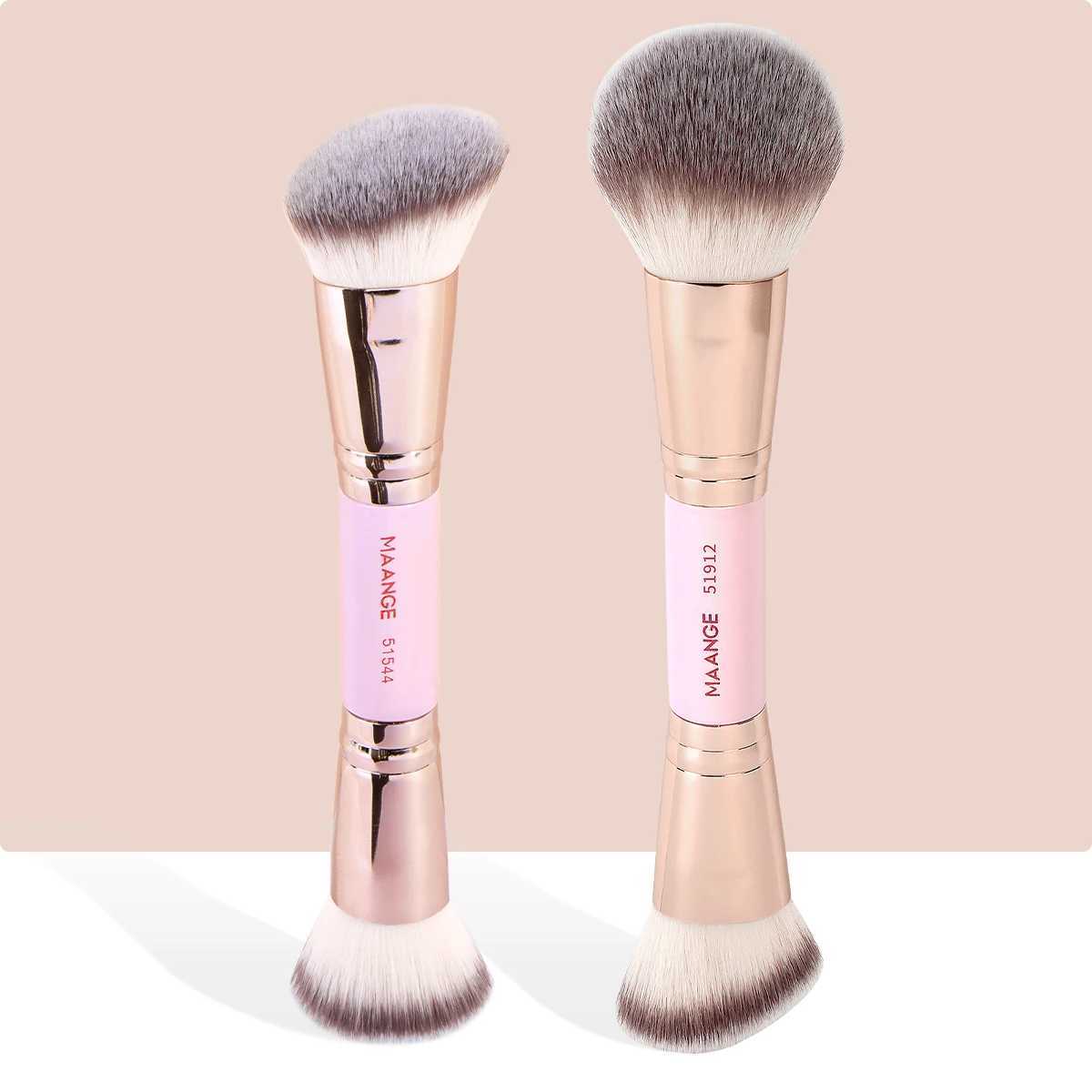 MAANGE 2PCS Foundation Makeup Brush Double-ended Flat/Angle Top Contour Brush for Beauty Blending Liquid Powder Concealer Cream W250605