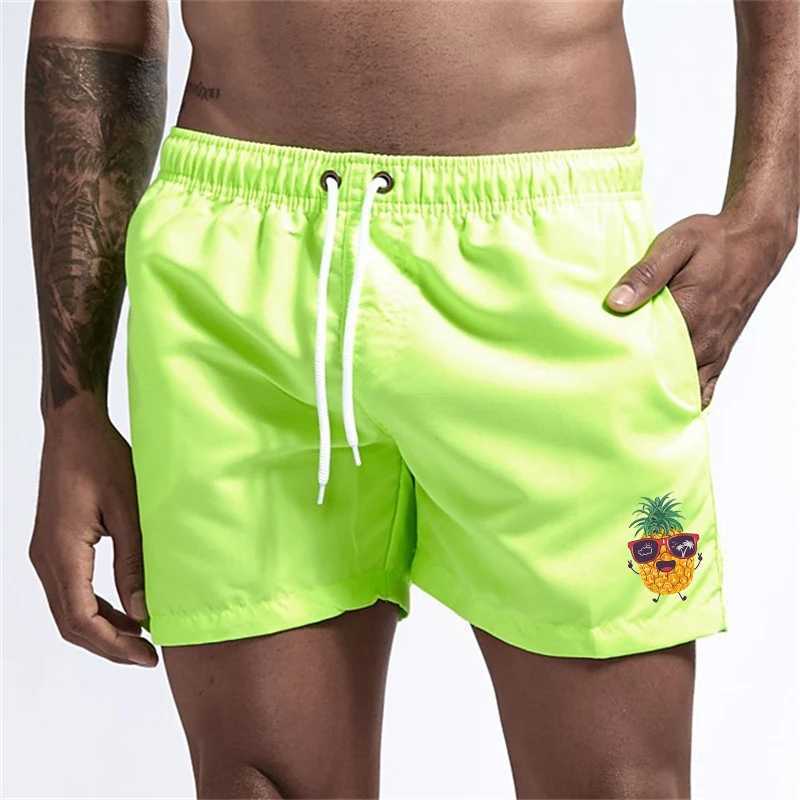 Pineapple Print Board Shorts for Men Summer Quick Dry Beach Shorts with Mesh Lining Side Pockets Swimwear Swimsuit Bathing Suit XJ250605