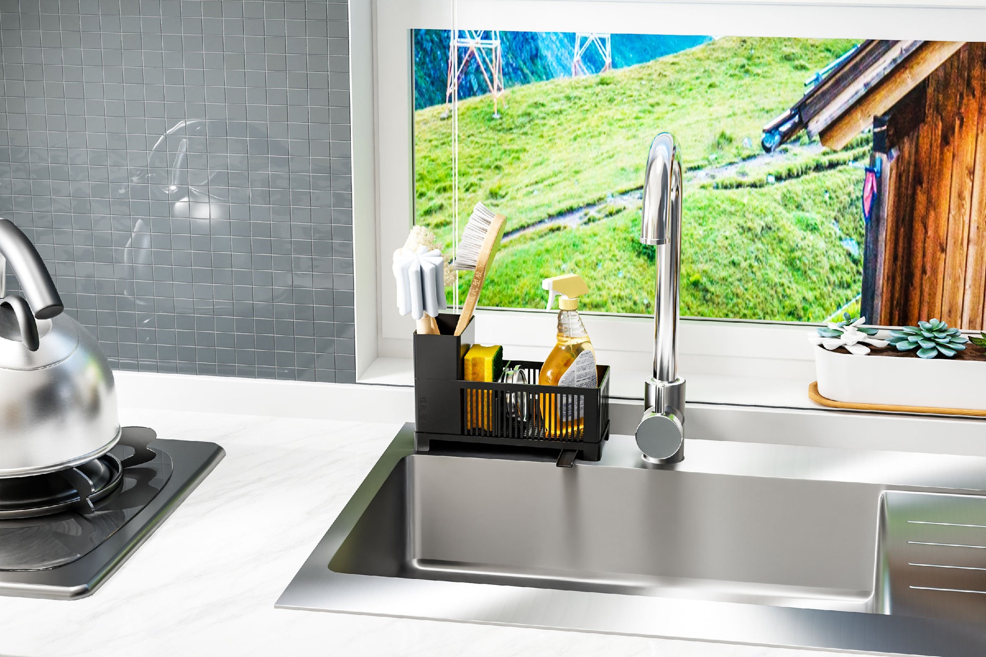 1 set of kitchen sink drainage rack with tube, multifunctional soap sponge rack with water guide pipe, suitable for sponges, detergents, cloths and br