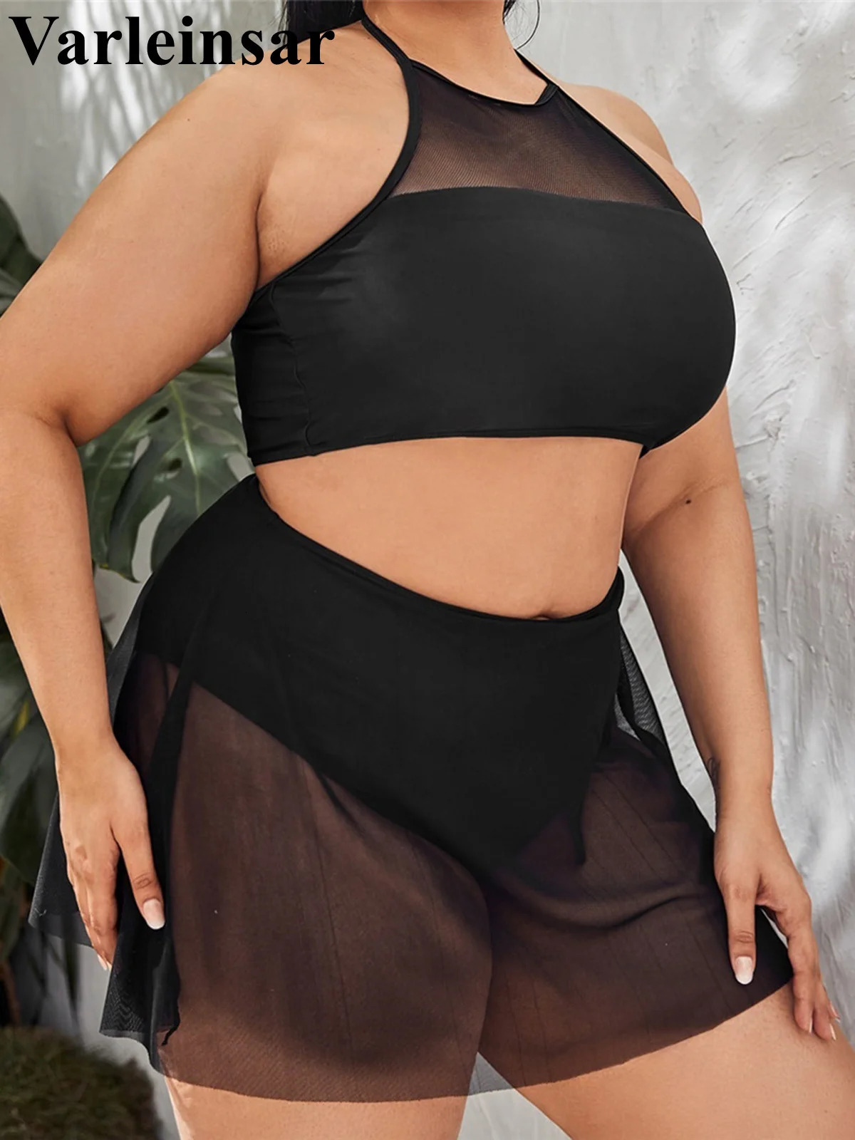 0XL 4XL Halter Bikini Large Size Swimwear Plus Women Swimsuit Female Twopieces set Bather Bathing Suit Swim V6701 250603