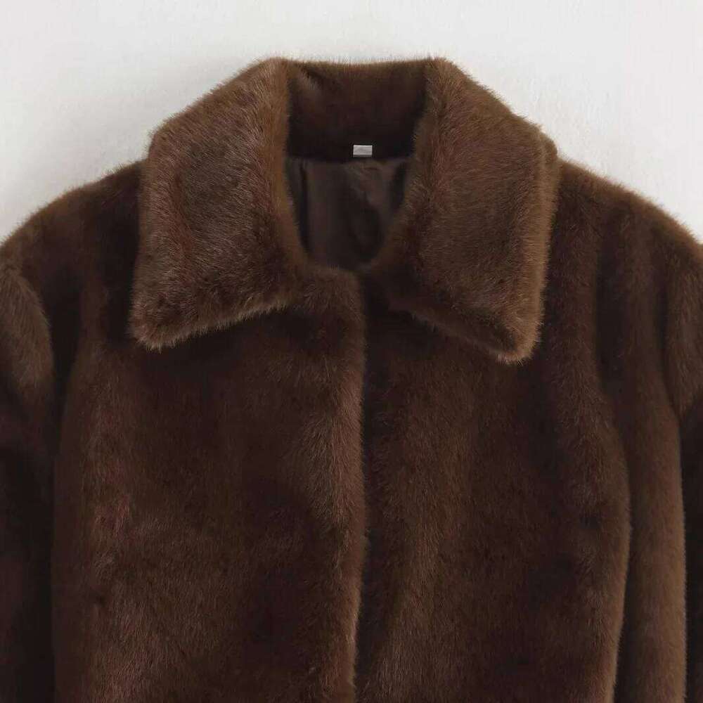 Stylish Trendy Zippe Faux Fur Jacket Versatile Simple Design Cross-Border Women's Outerwear Fashionable Elegant Coat